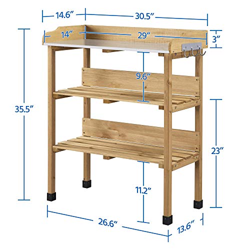 Yaheetech Potting Bench Outdoor Console Table w/3-Tier Storage,Natural Wood - color: Natural Wood