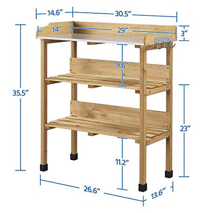 Yaheetech Potting Bench Outdoor Console Table w/3-Tier Storage,Natural Wood - color: Natural Wood
