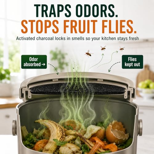 3.75 Inch Charcoal Compost Bin Filter - 4 Pack Countertop Replacement Set 3.75 Inch Round Activated Charcoal Filters, Four Pack, Drop in Replacement, Odor Control, Countertop Bin, Kitchen Use