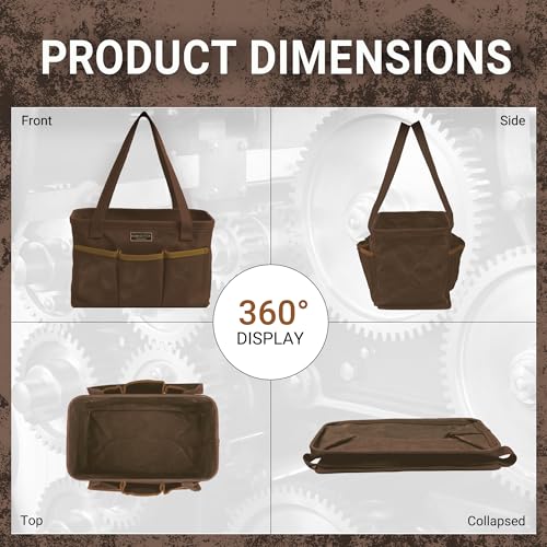 13.5-Inch Foldable Open Top Waxed Canvas Tool Bag, Multi-Purpose Wrench Tool Pouch with Handle, Durable and Water Resistant(Grey) - color: Grey, size: 13.5 Inch