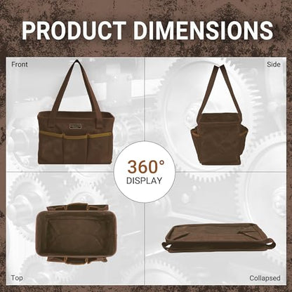 13.5-Inch Foldable Open Top Waxed Canvas Tool Bag, Multi-Purpose Wrench Tool Pouch with Handle, Durable and Water Resistant(Grey) - color: Grey, size: 13.5 Inch