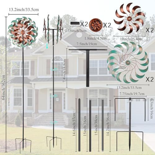 DREAMSOUL 360° Wind Spinners Outdoor, Metal Wind Spinner 64 Inch Windmill for Yard Garden Outdoor Decor - size: 13inch(Turquoise)