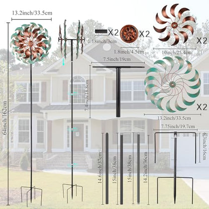 DREAMSOUL 360° Wind Spinners Outdoor, Metal Wind Spinner 64 Inch Windmill for Yard Garden Outdoor Decor - size: 13inch(Turquoise)
