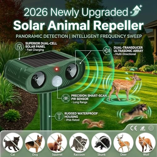 2Pack Ultrasonic Deer Repellent Devices, Animal Repeller Outdoor
