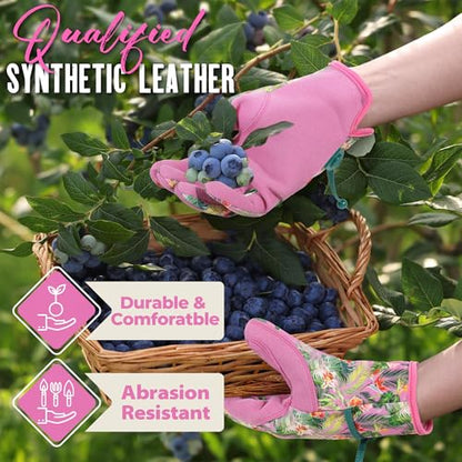 HANDLANDY Gardening Gloves for Women, Leather Garden Glove, Gardener Gift - color: Pink, size: Small (Pack of 1)