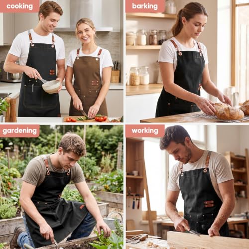 KTMOUW 2 Pack Chef Apron for Men Women with Large Pockets, Adjustable Apron - color: Black+coffee
