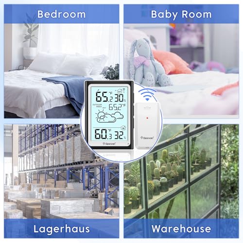 Geevon Large Display Digital Thermometer Hygrometer Indoor Outdoor Wireless