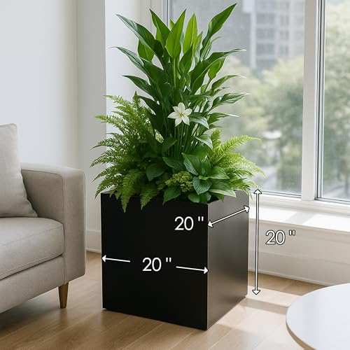 Kozyard 20'' Cube Metal Planter Steel Planter Box - color: Black/20''h X 20''w X 20''l