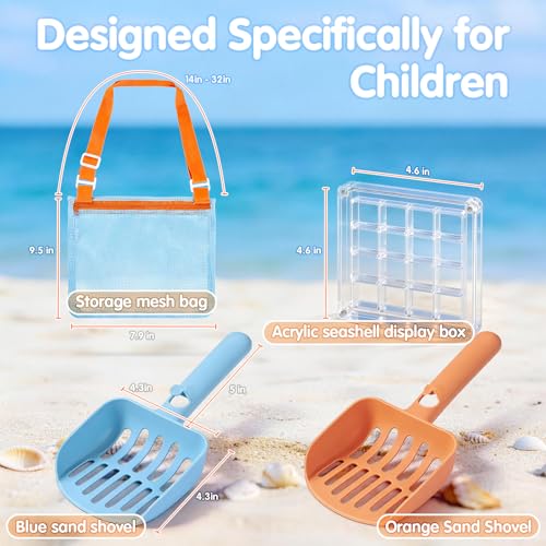 2 Pack Beach Sand Sifter with Seashell Bags & Display Case for Boys & Girls - color: Blue-orange