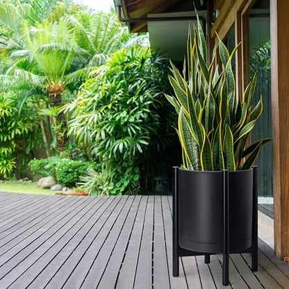 D'vine Dev Plastic Pot with Ebony Wood Stand, Black, 16 in, 55-C-Z-2 - color: Matte Black Pot + Ebony Stand, size: 16 Inch