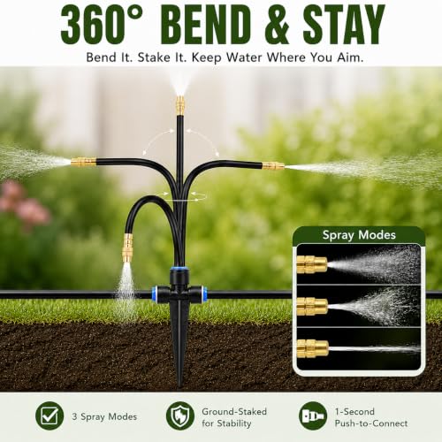 Misting Nozzles 40 Pack, 8" Adjustable Sprayers for 1/4 Tubing - size: 40pcs with ground plug