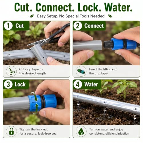 Tondiamo 500 ft 5/8" Drip Tape Irrigation Kit 16 Mil 6" Spacing, Blue - color: Blue