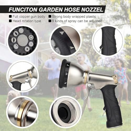Garden Hose Nozzles,9 Spray Patterns Heavy Duty Metal Hose Sprayer Nozzle
