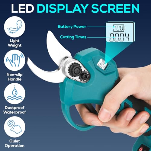 Electric Pruning Shears, Cordless Electric Scissors with 2 PCS Rechargeable 48V 2.0 Ah Batteries & 2 Blades, 1.6" Cutting Diameter Pruning Shears Garden Tool for Tree Trimming Branch Cutter - style: Blue
