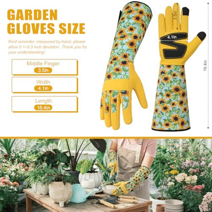 Sunflower Gardening Gloves Thorn Proof for Women Touchscreen Fingertips - style: Long