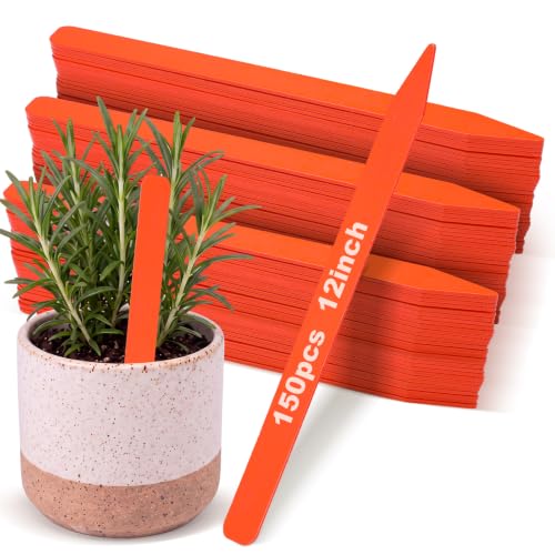 Suclain 150 Pack 12" Wooden Plant Labels Orange Garden Tags Field Markers - size: Orange Red