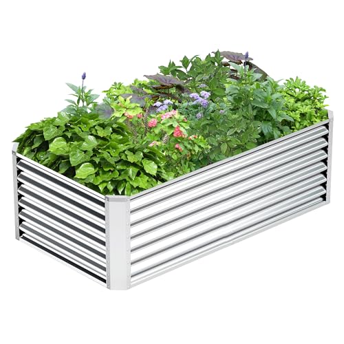 6x3x2FT Galvanized Raised Garden Bed,Galvanized Planter Boxes Outdoor, Large Metal Raised Garden Beds for Vegetables-Silver - color: Silver, size: 6x3x2