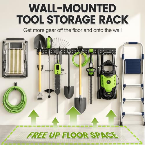 Garage Tool Organizer Wall Mount, 49.5 Inch Heavy Duty Garage Organization System with 10 Adjustable Hooks, Garden Tool Storage Rack for Garage, Yard & Shed, Holds Up to 400 lbs - size: 49.5" | 3 Panels + 10 Hooks