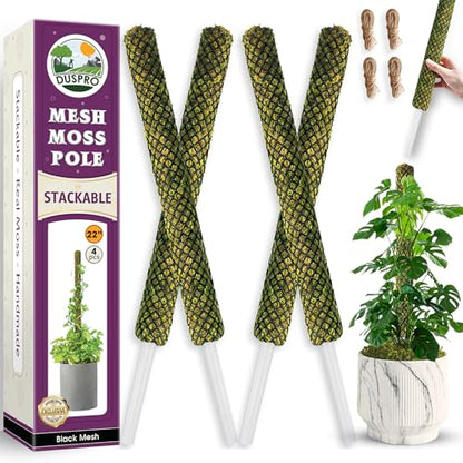 DUSPRO 4 Pack 22" Black Stackable Mesh Moss Pole for Plants - color: 4pcs Black