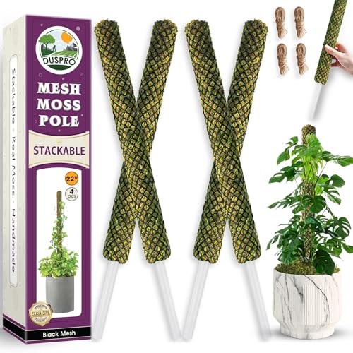 DUSPRO 4 Pack 22" Black Stackable Mesh Moss Pole for Plants - color: 4pcs Black