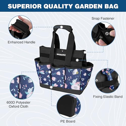 WORKPRO Garden Tool Bag, 9-Pocket Heavy Duty Oxford Tote Bag - color: Blue Insects