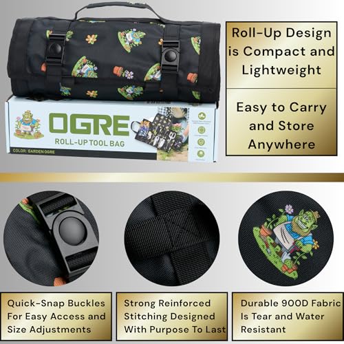OGRE Roll-Up Garden Tool Bag Only, Heavy-Duty Organizer with 6 Pockets - color: Ogre Print