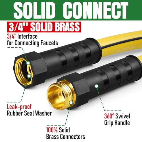 Heavy Duty Garden Hose 75ft, NON-EXPANDABLE Flexible Water Hose, Kink Resistant Lightweight Hybrid Hose, Leakproof Hose Male to Female Fittings - color: Black+Yellow, size: 75ft