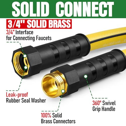 Heavy Duty Garden Hose 75ft, NON-EXPANDABLE Flexible Water Hose, Kink Resistant Lightweight Hybrid Hose, Leakproof Hose Male to Female Fittings - color: Black+Yellow, size: 75ft