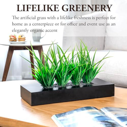 MyGift Artificial Grass Plant in Rectangular Wood Planter (Black, 10 Inch) - color: Black, size: 14 Inch