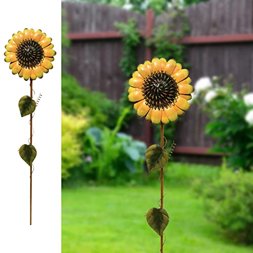 Flower Garden Stakes Metal Spring Yard Sign Decorative Sunflower Plant Stake Lawn Art Patio Decor Pathway Ornaments Indoor Outdoor Decoration (22" H) - color: 22"h