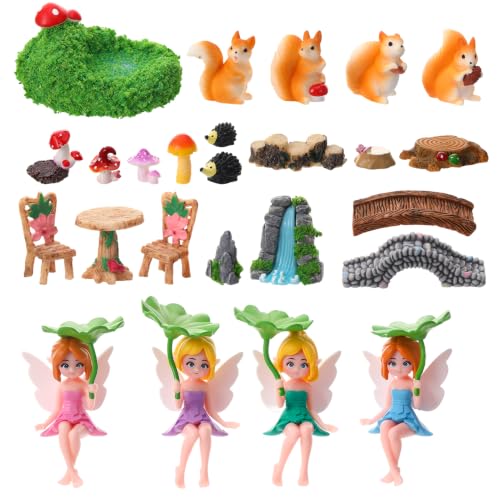25Pcs Fairy Garden Accessories Mini Resin Landscape Decor Kit - color: Green+red+brown