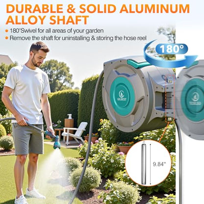 5/8" x 100 ft Retractable Garden Hose Reel, Heavy Duty Water Hose Reel - color: Green, size: 5/8in 100FT+6.5FT