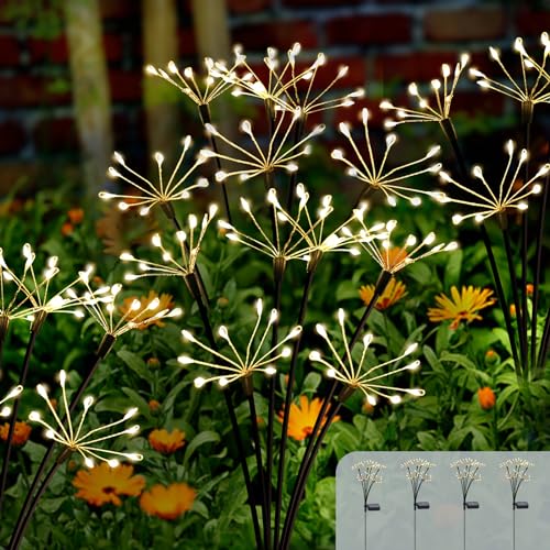 Kwaiffeo 4 Pack Solar Firework Lights Outdoor Waterproof Garden Decor Warm - color: Warm White, size: 4pack