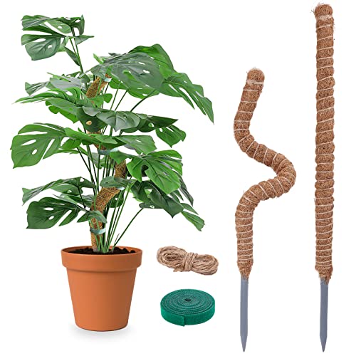 2 Pack Moss Pole for Plants Monstera - 25 Inch Plant Stakes for Indoor, Moss Poles for Climbing Plants, Handmade Coco Coir Pole Plant Support for Creeper Plants Grow Upwards（Handmade Palm）