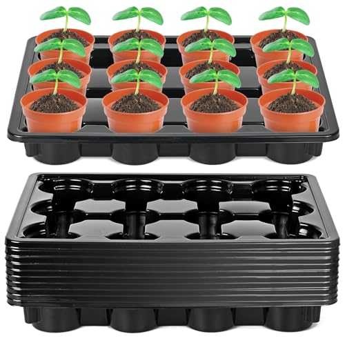 Sckee 12 Cell Round Nursery Pots Trays,Flower Pot Moving Tray, Nursery Pot Tray Plastic Planting Pot Carrying Trays for Moving Nursery Pot (17.2"×13.2"×2.5", 10PCS for 4'' Pots) - color: Black-10pcs for 4'' Pots