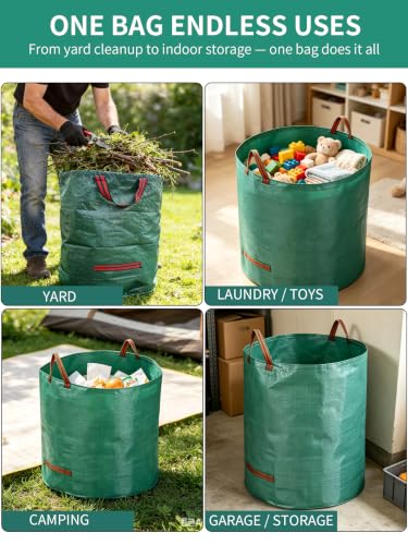 3 Pack 53Gal Tear-Resistant Reusable Yard Waste Bags with Gloves