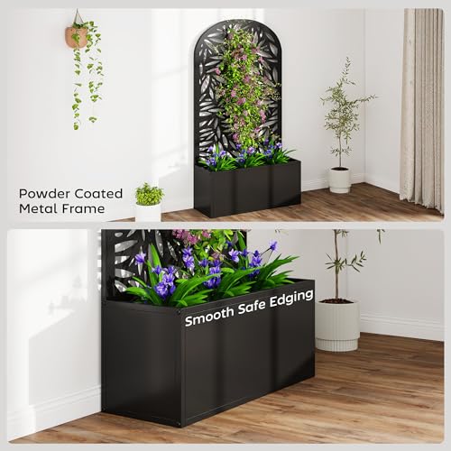 Outsunny Metal Raised Garden Bed with Trellis, Leaves Cut-Out - style: Leaves Cut-Out