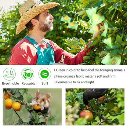 60 Pcs Fruit Protection Netting with Drawstring - Fruit & Veg Net Cover Mesh Bags (Green, 3 Sizes) - color: 60pcs-6''+8''+12''