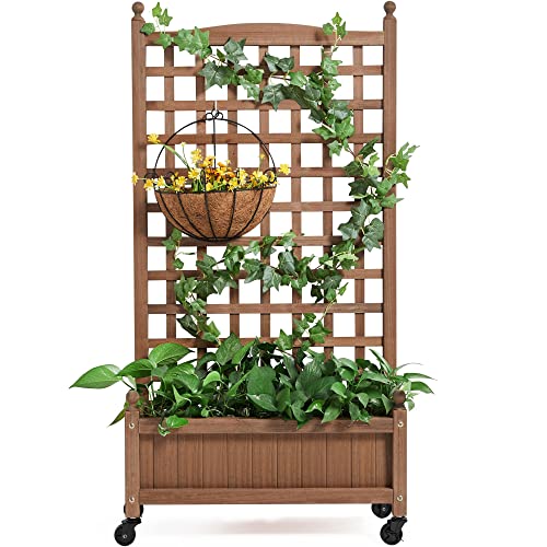Yaheetech Planter Box with Trellis 50" Rolling Raised Garden Bed on Wheels - size: 50"