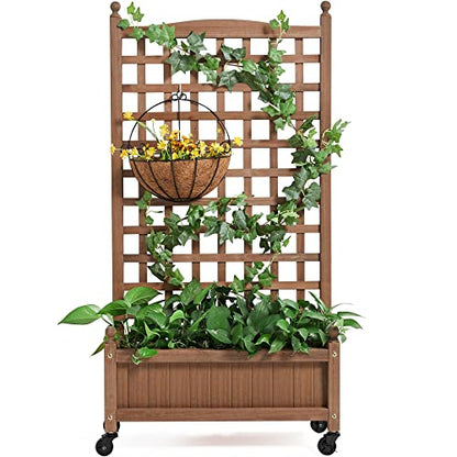 Yaheetech Planter Box with Trellis 50" Rolling Raised Garden Bed on Wheels - size: 50"