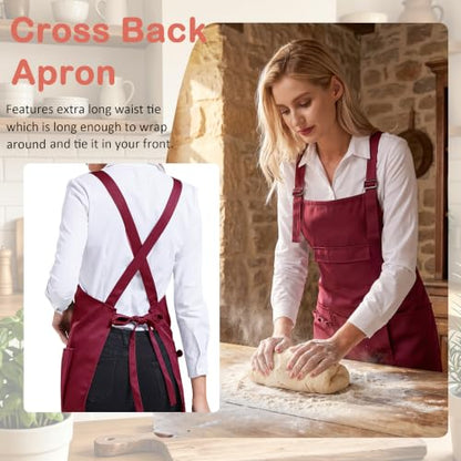 Nanxson Apron with Pockets Cross Back Apron for Hair Stylist Gardening - color: Dark Red
