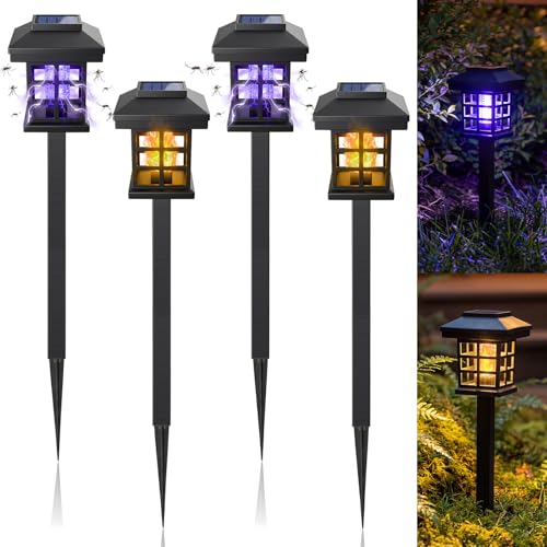 4 Pcs Solar Bug Zapper Outdoor Waterproof, Black Purple Fire - color: Black Purple Fire