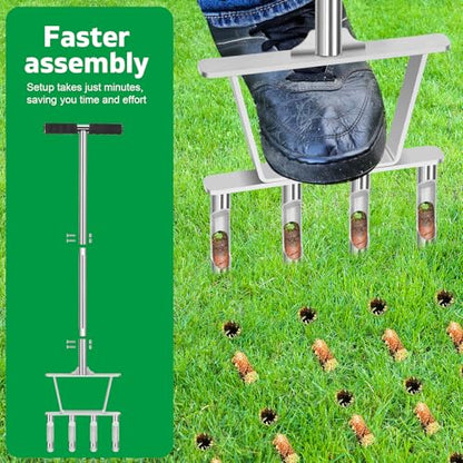 Dual-Function Manual Core Lawn Aerator with 4 Hollow Tine (2026 Upgraded)