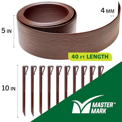 MASTER MARK Terrace Board, Landscape Coiled Edging, Grass Barrier, Bender Board, Flower Bed, Vegetable Garden Borders 5 in. x 40 ft. with 10 Stakes (Brown) - color: Brown