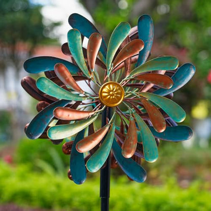 Stargarden Wind Spinners Outdoor, 13.2" Dia Metal Wind Spinner - color: Green Brown-13.2”