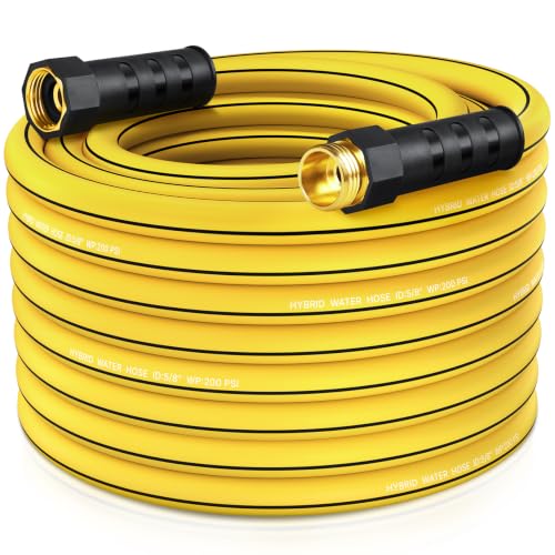 Heavy Duty Garden Hose 75ft, NON-EXPANDABLE Flexible Water Hose, Kink Resistant Lightweight Hybrid Hose, Leakproof Hose Male to Female Fittings - color: Black+Yellow, size: 75ft