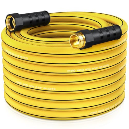 Heavy Duty Garden Hose 75ft, NON-EXPANDABLE Flexible Water Hose, Kink Resistant Lightweight Hybrid Hose, Leakproof Hose Male to Female Fittings - color: Black+Yellow, size: 75ft