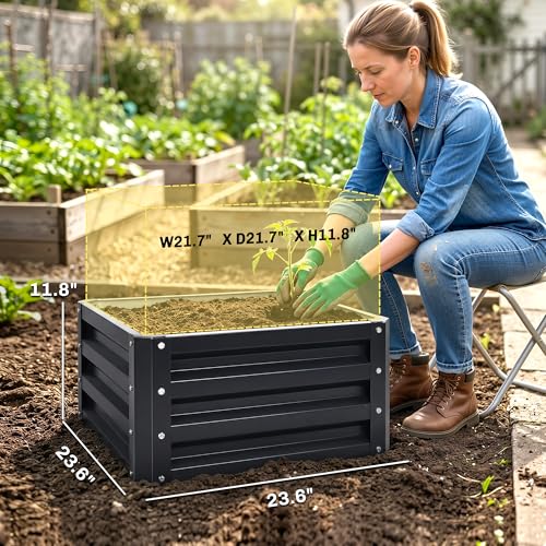 Outsunny 2 Piece 2' x 2' x 1' Galvanized Raised Garden Bed, Dark Gray - color: Gray