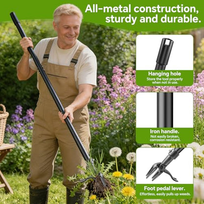 Weed Puller Tool – 45" All-Metal Stand Up Heavy Duty Weeder Hand Tool with 4-Claw Steel Head & Long Handle, Garden Weeding Tool for No Bending or Kneeling, Back & Knee Friendly, Easily Removes Weeds