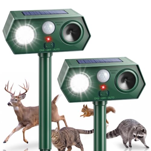 2026 Solar Ultrasonic Animal Repeller Motion Activated Deer, Cat, Rabbit & Squirrel Deterrent with LED Flashing Lights, Weatherproof Outdoor Repellent for Yard, Garden, Lawn & Farm (2 Pack, Green) - color: Green